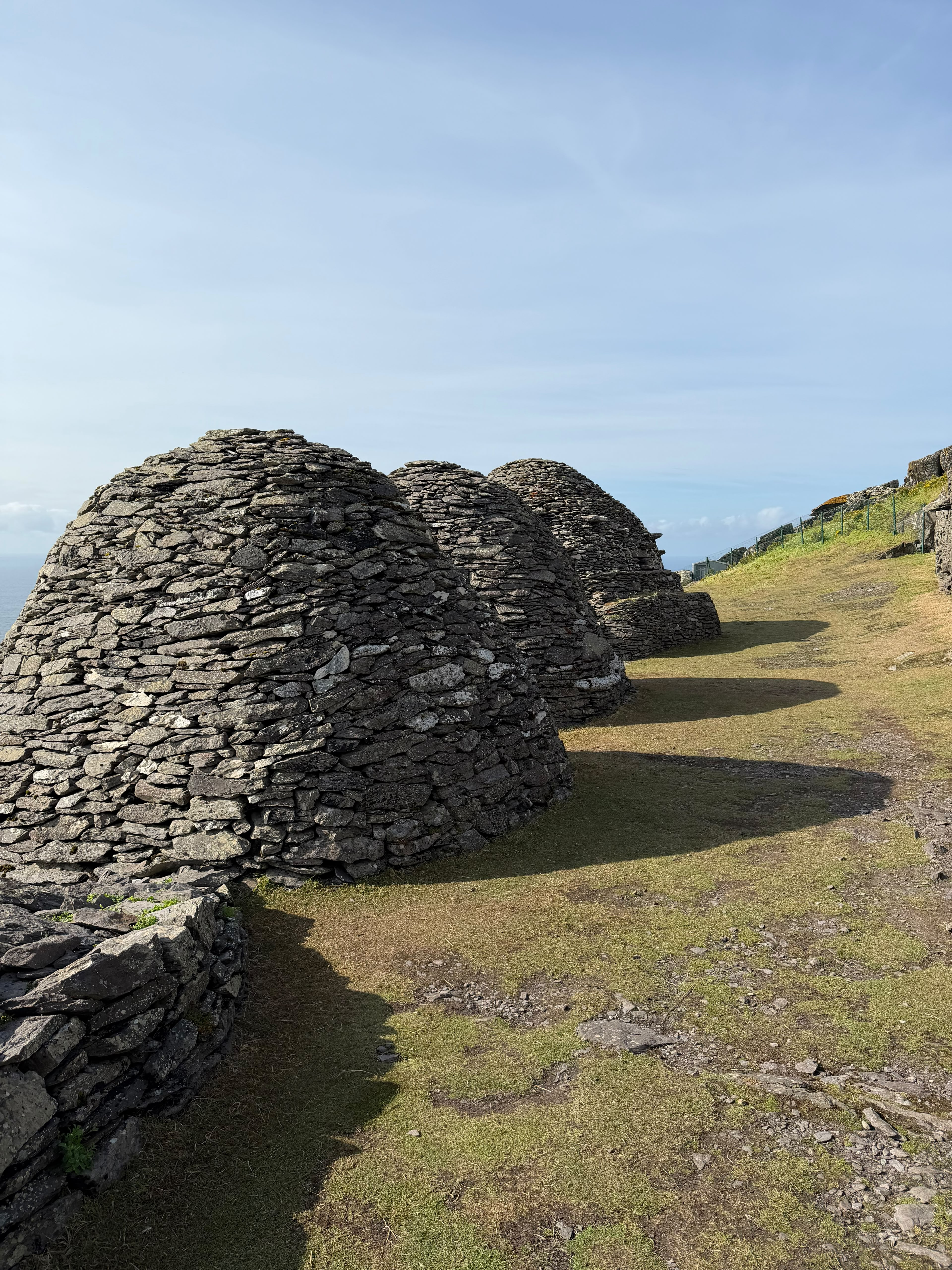 Stone beehive huts at the Skellig Michael monastery