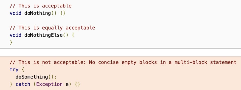 An example from Google Java Style Guide